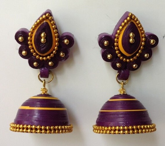 Items similar to Handmade Quilled Jhumkas, paper quilled jhumkas