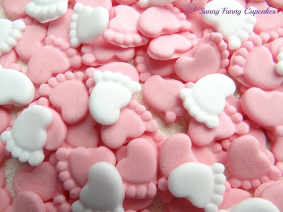 30 Edible Baby Feet Pink Mix Cupcake Decorations Cake Toppers