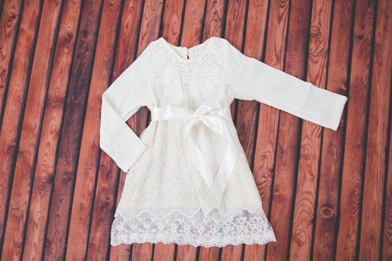 Cream Lace Flower Girl Dress Embroidered Ivory Rustic Boho