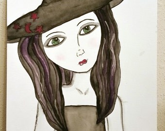 Witch girl, watercolor painting