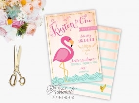 Printable invitations - FLAMINGO invitation - flamingo theme - calligraphy - flamingo  - freshmint paperie