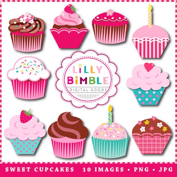 60% off SWEET CUPCAKES clipart for invitations, birthdays, scrapbooking cupcake clip art Instant Download Il_570xn