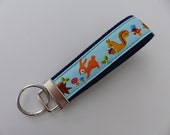 Blue Forest Animals KeyFob, Key Chain, Key Holder, KeyFob Wristlet Keychain