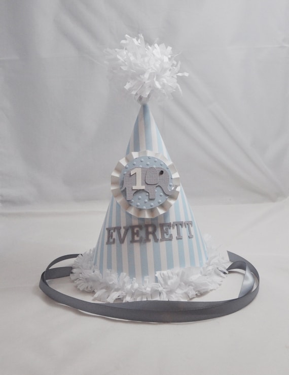 Boy Elephant Party Hat - 1st Birthday- Personalized Il_570xn