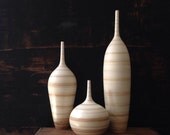 Ships now-  large set of 3 Shell Striped Stoneware Bottle vases by sara paloma