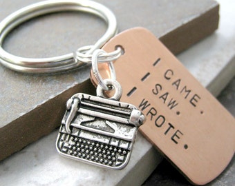 TYPEWRITER Keychain, I came. I saw. I wrote. great gift for the writer, blogger, author, novelist, typist, typing, writing