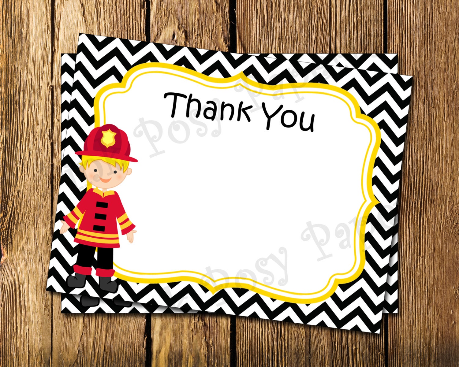 Printable Firefighter Flat Thank You Note Cards by PinkPosyPaperie