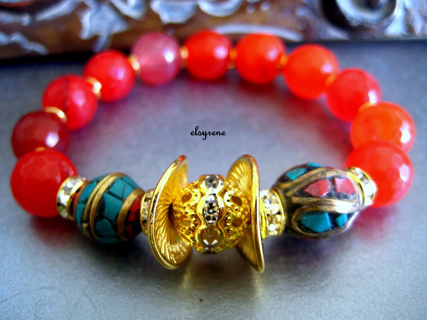 Prayer beads Tibetan BraceletRed Stone Beaded braceletNepal