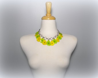 Lemon Yellow and Lime Green Tagua Nut Eco Friendly Bib Statement Necklace with Free USA Shipping #taguanut #ecofriendlyjewelry