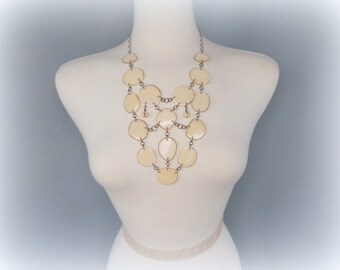 White Acai Seed and Tagua Nut Bib Statement Eco Friendly Necklace and Matching Earrings with Free USA Shipping #taguanut #ecofriendlyjewelry