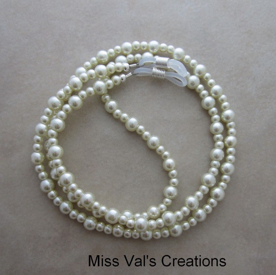 ivory pearl silver eyeglass chain holder by missvalscreations