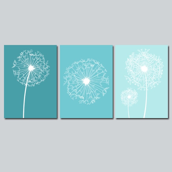 DANDELION Wall Art CANVAS or Prints Flower Teal Custom Colors