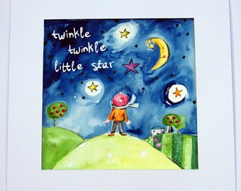 Twinkle Twinkle Little Star Painting / Original Watercolor Art / Watercolour Children's Art / Nursery Decor