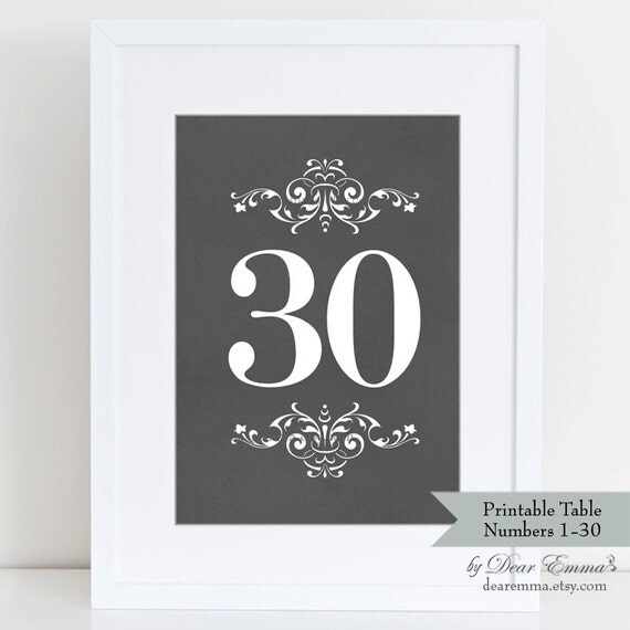 Printable Table Numbers 1 30 Chalkboard Style 5x7 Pdfs