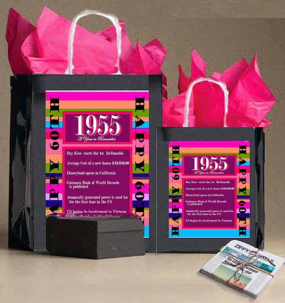 60th Birthday Gift1955 Gift Bag & Mini Retro by NaturallyGiftedNY