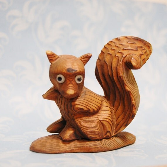 Vintage Hand Carved Wood Squirrel S.Takahashi Ainu Kokeshi