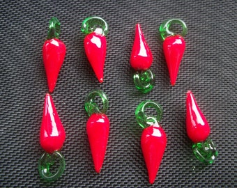 6 lampwork Glass Chilli Pepper Charms 32mm