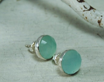 Aqua Chalcedony Posts Chalcedony Studs Earrings Sterling Silver
