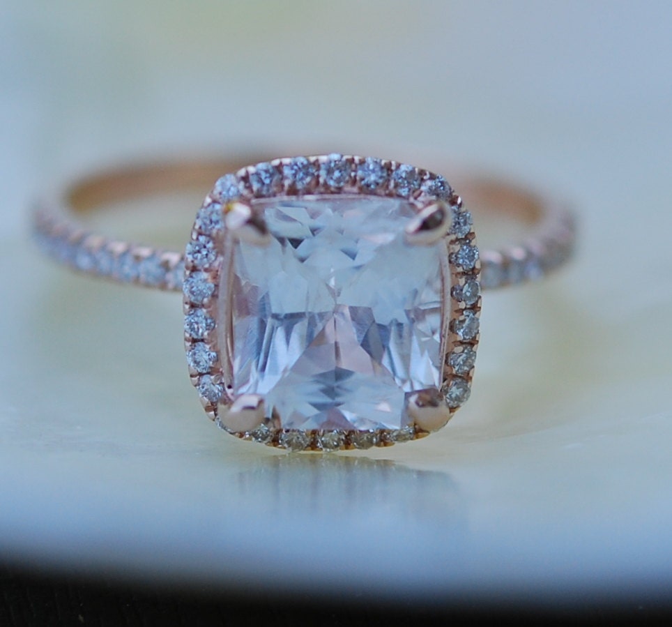 White sapphire engagement ring 14k rose gold diamond ring 3.03ct ...