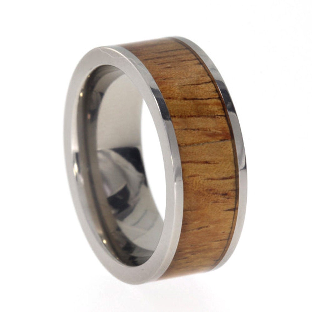 Mens Koa Wood Ring Titanium Koa Wood Wedding by jewelrybyjohan