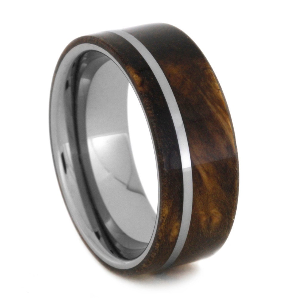 Mens Tungsten Wedding Band With Exotic Wood by jewelrybyjohan