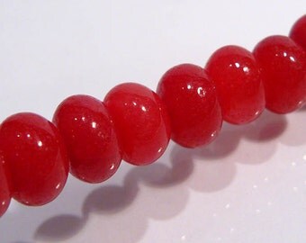 Tomato Red Jade Rondelle Smooth Gemstone Beads....8mm.... 8 Beads