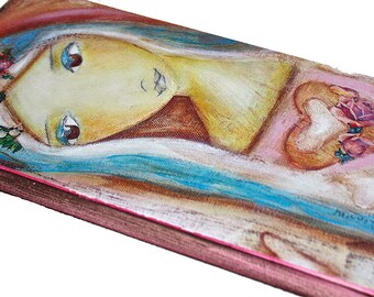 Heart of Mercy - Giclee print mounted on Wood (5 x 10 inches) Folk Art by FLOR LARIOS