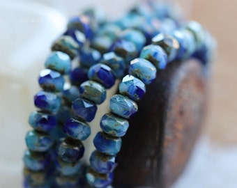 SUMMER SKIES .. 30 Premium Picasso Czech Rondelle Glass Beads 3x5mm (4182-st)