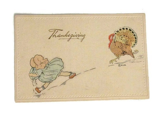 Off to the turkey races - Antique Woehler Thanksgiving postcard - 1911 - Hand-embossed - Made in Germany