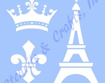 EIFFEL TOWER STENCIL royal crown fleur de lis paris france stencils template templates craft scrapbook paint new 5" x 6"