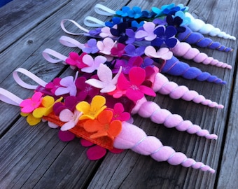 Unicorn horn headband with felt flowers - one headband in your choice of colors