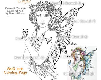 Fairy Queen of Dragons Fairy Tangles Adult Printable Coloring