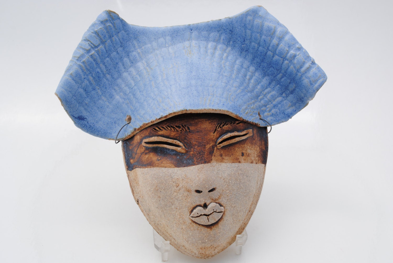 ceramic mask sculpture art clay face fine art wall decor