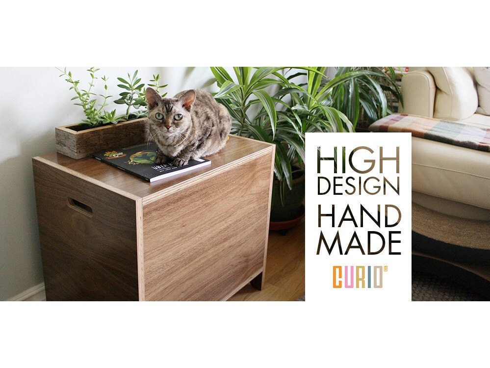 CURIO in Walnut Modern Cat Litter Box Designer Cat House