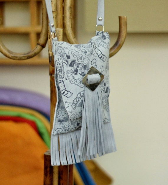 Items similar to Gray Leather Fringe Purse, Crossbody Bag, Gray Suede