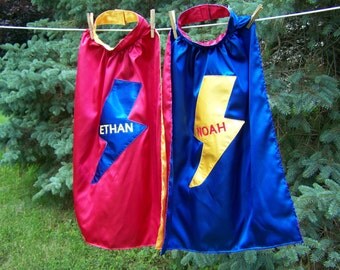 Lightning Bolt Superhero Cape Custom Super Hero Lightning Bolt Kids Cape Reversible in Washable Satin Personalized with Name or Initial