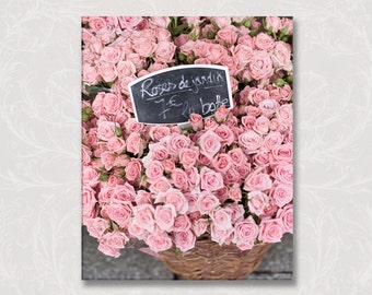 Paris Photo on Canvas, Market Roses de Jardin Canvas, French Home Decor, Gallery Wrapped Canvas, Large Wall Art