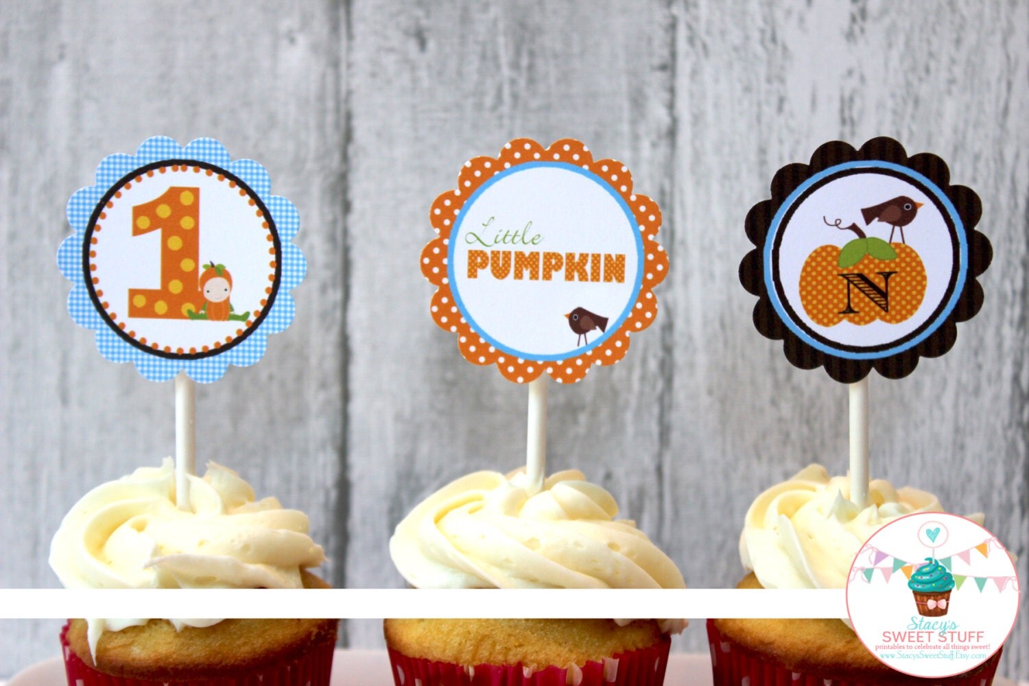 Little Pumpkin Cupcake Toppers Blue DIY Printable