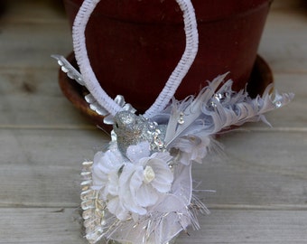 Wood Spool Ornament Christmas Ornament Decoration Bird Ornament Shabby White