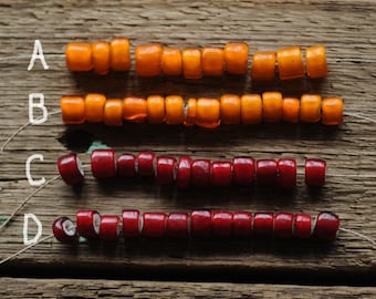Very Rare colors Whiteheart Trade beads, Burma Cranberry Red and Deep Yellow Antique Trade Beads, Large 8mm-11mm