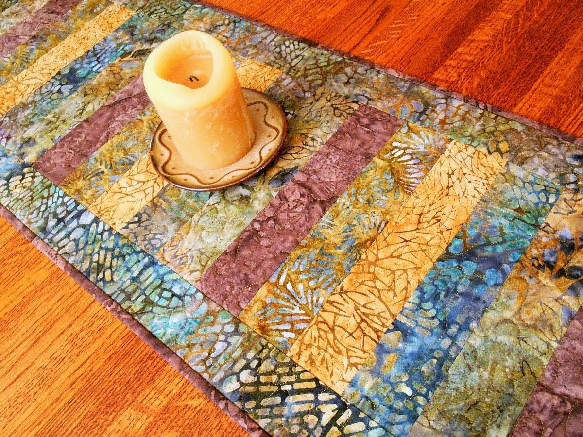 quilted batik table runner plum gold and blue modern batik quilted batik table runner plum gold and blue modern batik