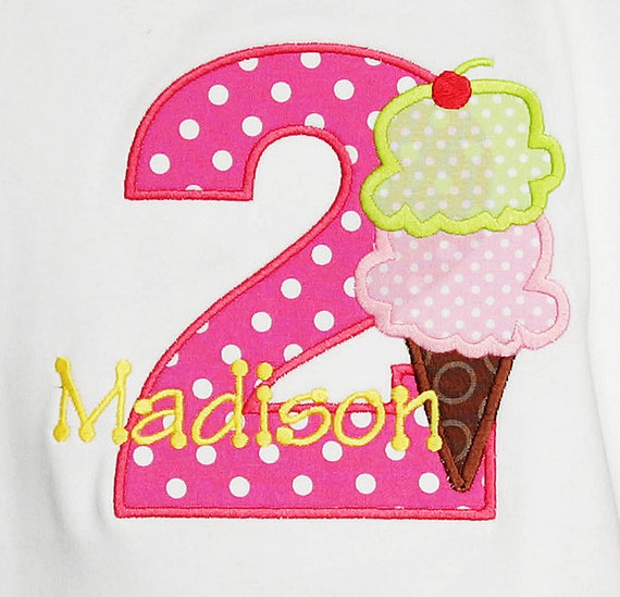 Ice Cream Birthday Shirt, Girl's Ice Cream Birthday Shirt, Birthday Girl Shirt, Bodysuit, Custom Fabrics, Any Age, Second Birthday, 2nd, 3rd Il_570xn