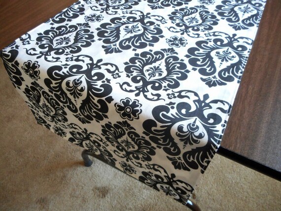 etsy Black Table Damask table chevron  runner Chevron Runner White Reversible