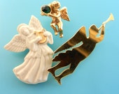 Vintage 1960, signed Brooches, Angels for the sweetest gifts - Three collector pins AVON and LENOX- bright and romantic -Art.217 -