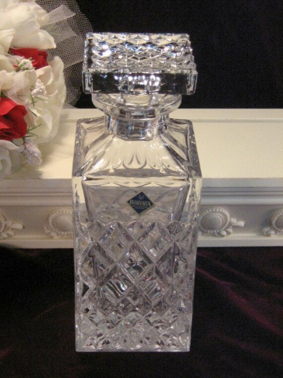 Vintage Bohemia Lead Crystal Square Liquor Whiskey Decanter