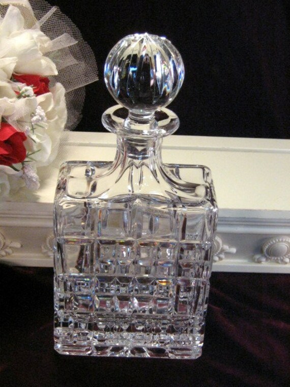 Vintage Bohemia Lead Crystal Square Liquor Whiskey Decanter