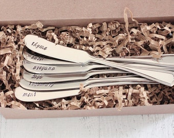 Herb Garden Marker Set, Plant Markers - 6 Silverware Garden Markers for the Gardener Naturalist - Ready To Ship Gifts to Go
