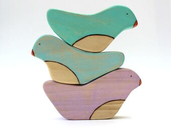 wooden stacking toy, bird stacking toys, balancing toys, toddler baby toys, waldorf stacker