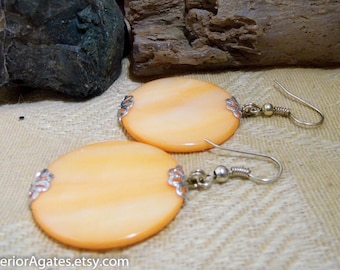 Peach Mother Of Pearl Shell Silver Dangle Earrings