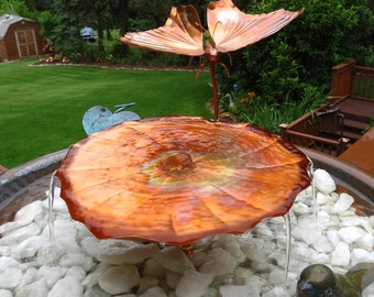 Copper Garden Art Garden Fountain Birdbath Baby Butterfly & Lily Pad Copper Fountain Container Style